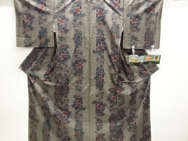 JAPANESE KIMONO / DORO OSHIMA TSUMUGI (7 maruki) / WOVEN FLOWER 